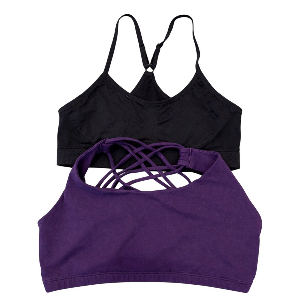 Black & Purple Strappy Sports Bras - Women’s High Comfort Support